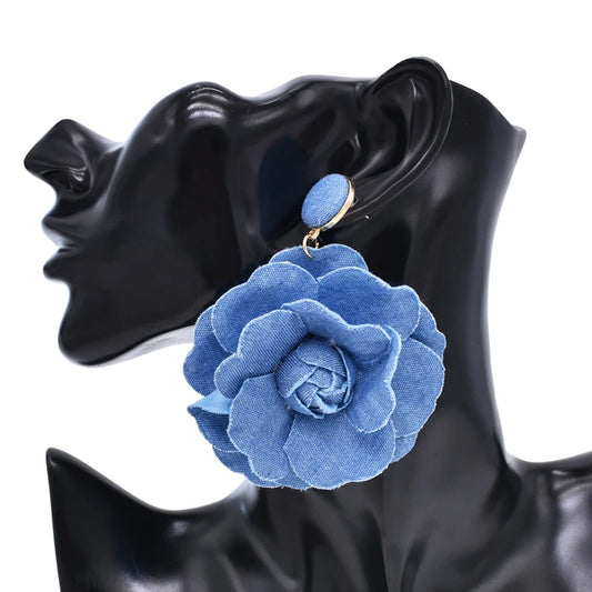 Flower Women Drop Earrings Elegant Denim Wedding Party Exaggerate Statement Earrings Charms Earrings Feminina