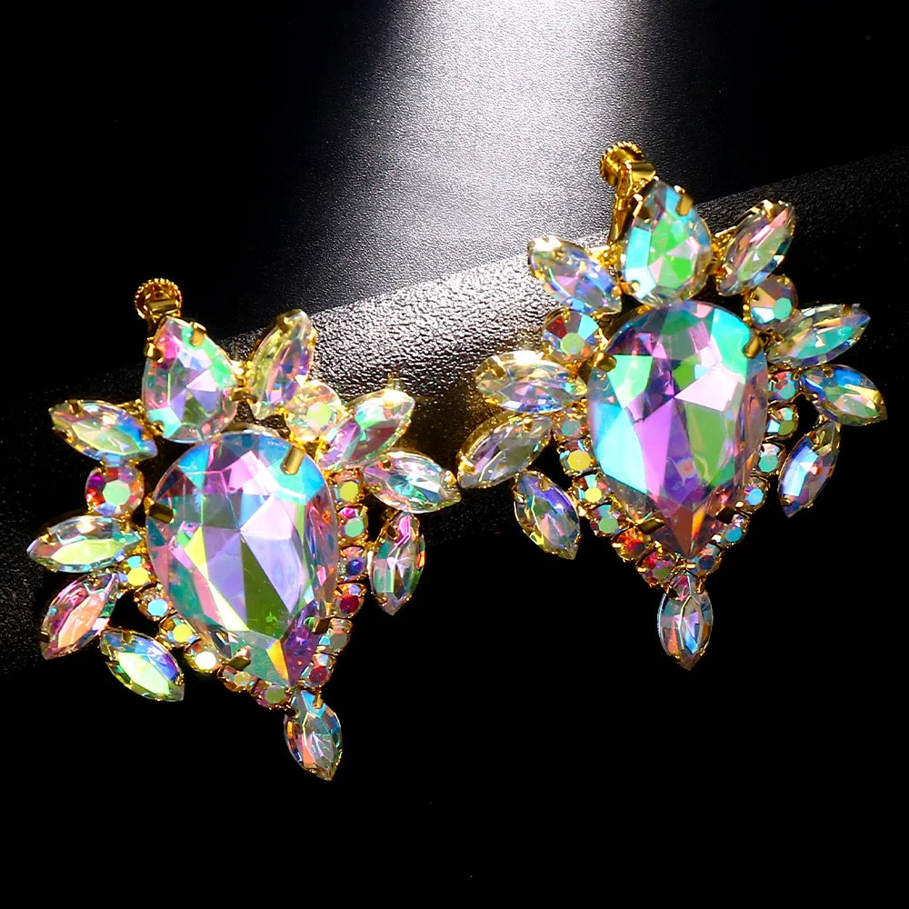 Exaggerated Water Drop Earrings Color Rhinestone