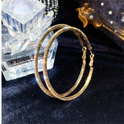 Big Round Crystal Hoop Earrings for Women Bijoux Geometric Rhinestone Earrings Statement Jewelry