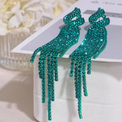 Sparkling Full Rhinestone Long Tassel Dangle Earrings