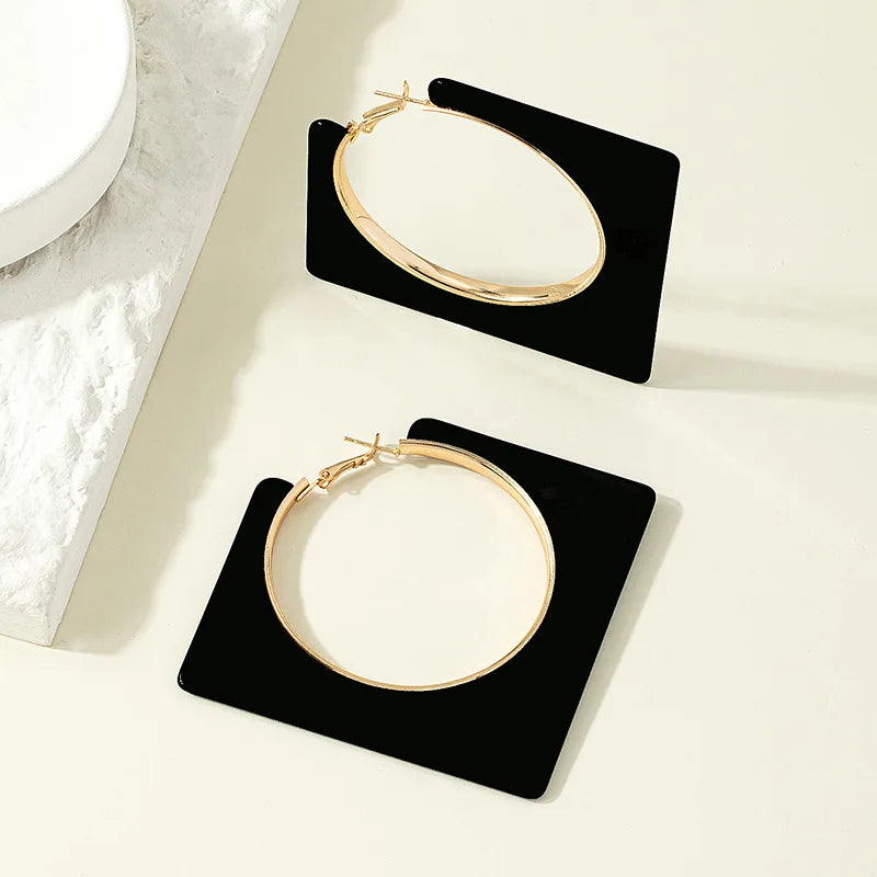 Exaggerated Vintage Square Hollow Black Resin Earrings