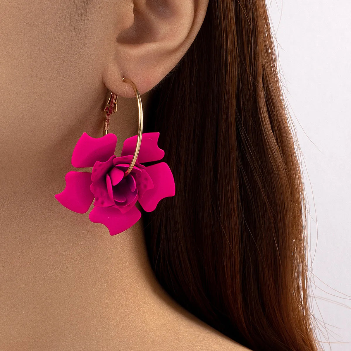 Fashion Fushsia Big Flower Drop Earrings