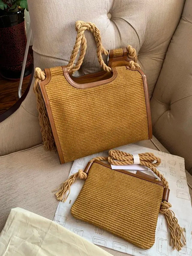 Straw Woven Tassel Hemp Tote Bag