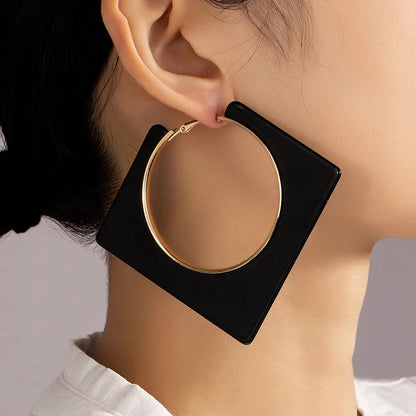 Exaggerated Vintage Square Hollow Black Resin Earrings