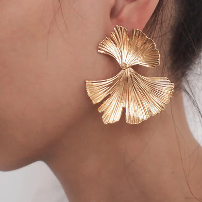Bohemian Geometric Gold Leaf Shape Drop Earrings