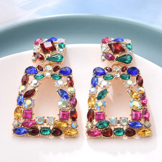 Ethnic Colorful Crystal Clip on Earrings