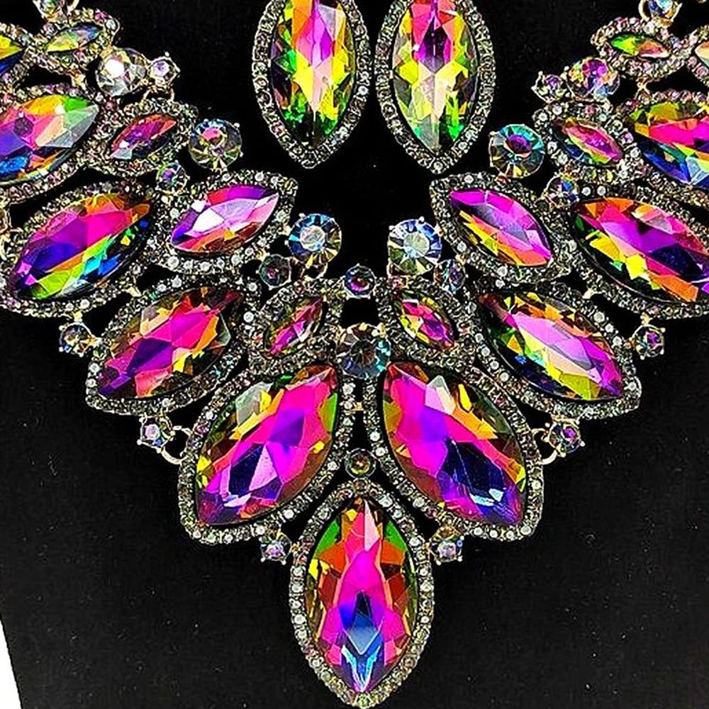 Rhinestone Drop Necklace Earrings Set