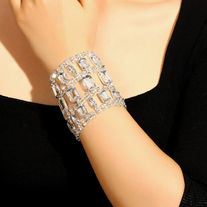 Novelly Rhinestone Oversized 16*11cm Wide Bracelet Wristband Wedding Jewelry for Women Crystal Square Big Hand Bracelet Bangle