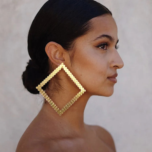 Trendy Geometric Big Hoop Earrings For Women Large Square Earrings Gold Color Statement Earring Jewelry