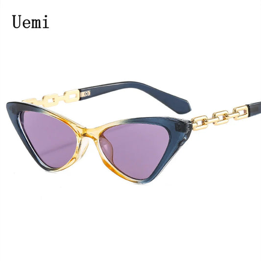 Fashion Small Retro Cat Eye Sunglasses For Women Colorful Vintage Eyewear Metal Chain Decoration Shades UV400 Female Sun Glasses