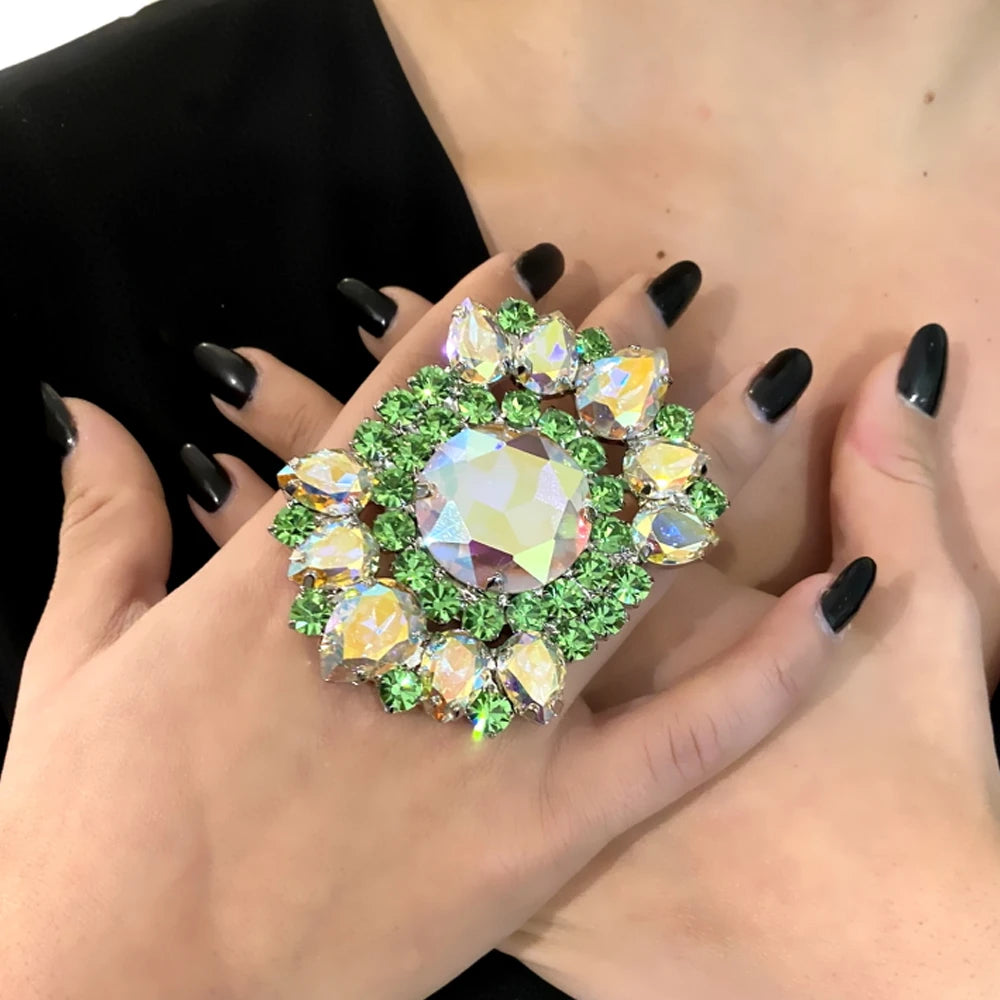 Exaggerated Green Crystal Open Rings