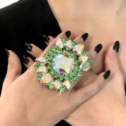 Exaggerated Green Crystal Open Rings