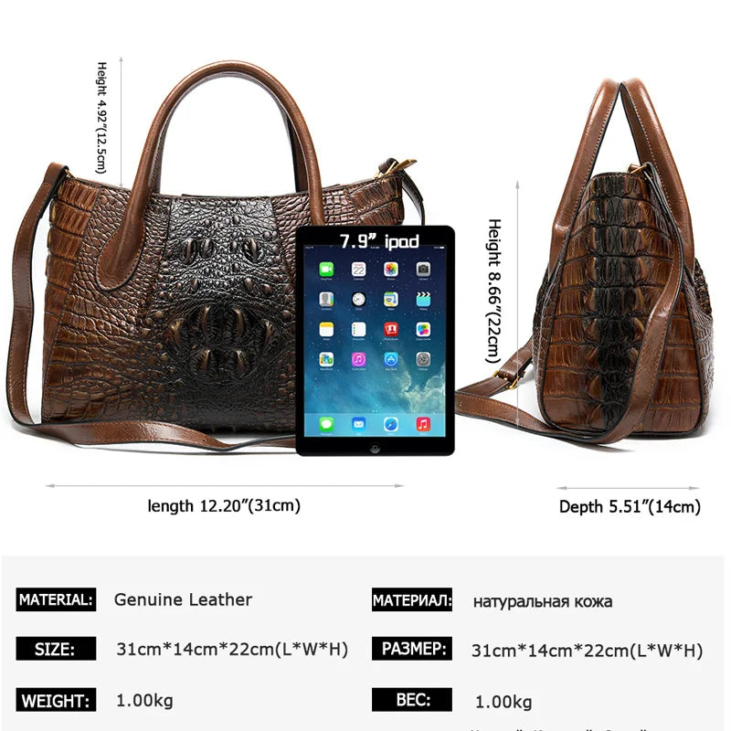 women's genuine leather handbag women ladies bag Crocodile pattern handbags designer tote-handle bags briefcase female