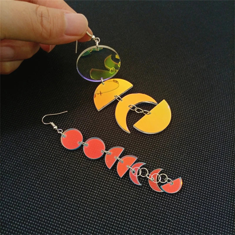 Iridescent  Acrylic Color Moon Round Long Earrings