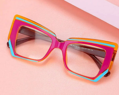 Luxury Designer Color Stitching Eyeglasses for Ladies Anti Blue Light Blocking Glasses