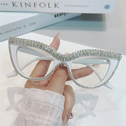 Luxury Diamond Cat Eye Reading Glasses Frames Anti Blue Light Optical Women Fashion Rhinestone Eyewear Brand Designer Eyeglasses