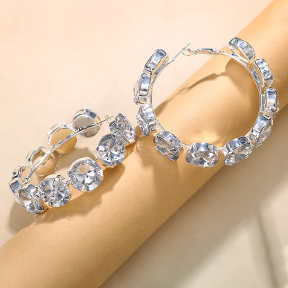 Fashion Large Crystal Hoop Earrings for Women Exaggerated Geometric Round Earrings