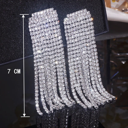 New Trendy Long Tassel Rhinestone Drop Earrings for Women Bijoux Geometric Square Crystal Dangle Earrings Wedding Jewelry Gifts