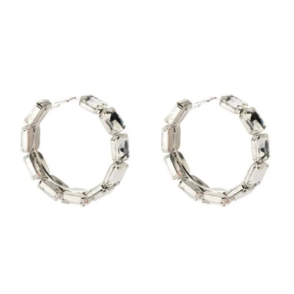 Exaggerated Rhinestone Rectangle Earrings