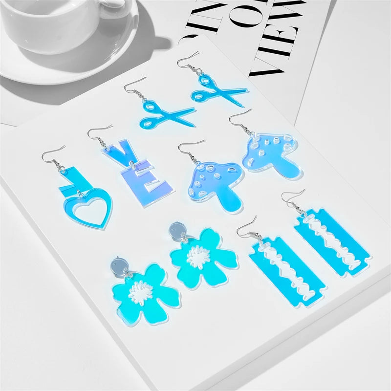 Acrylic Iridescent Geometric Laser Drop Earrings