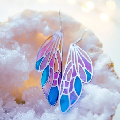 Iridescent Bohemia Fairy Wing Fantasy Gold Dangle Earrings