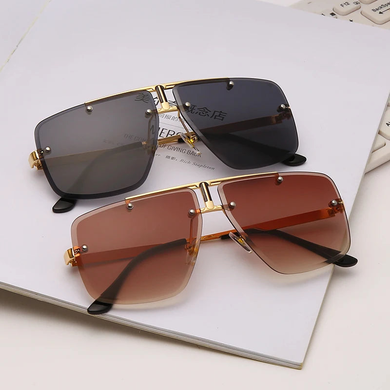 Men Rimless Sunglasses Vintage Square SunGlasses