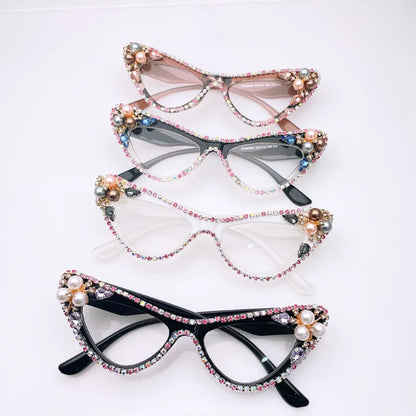 Womens Luxury Rhinestone Cat Eye Reading Glasses Fashion Ladies Glasses Anti-Glare Lenses Presbyopia Eyeglasses очки для зрения