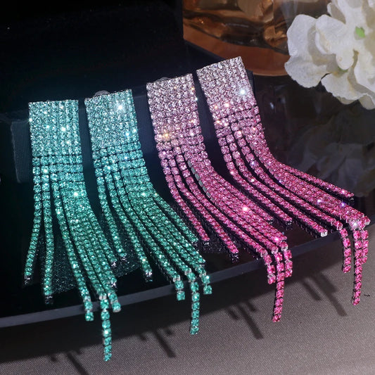 Trendy Rhinestone Dangle Earrings for Women Girls Luxury Long Tassel Earrings Ladies Wedding Party Temperament Jewelry