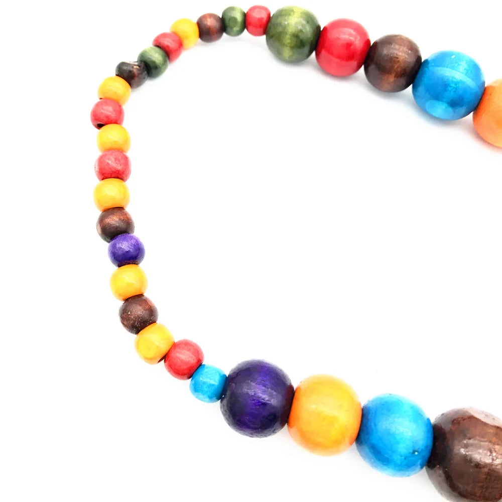 Ethic Style Wood Bead Necklace & Earrings Set