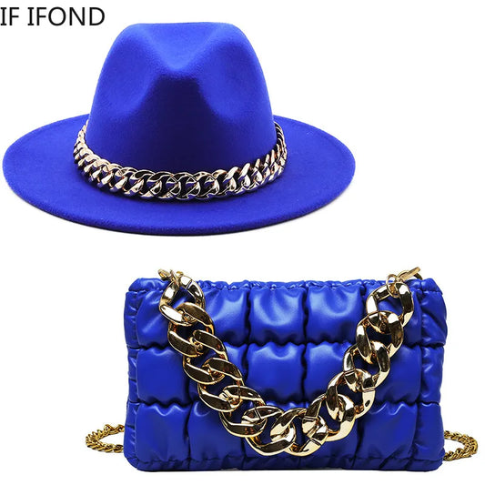 Jazzy Fedora Hats With Oversized Chain Accessory Bag One or Two Piecies