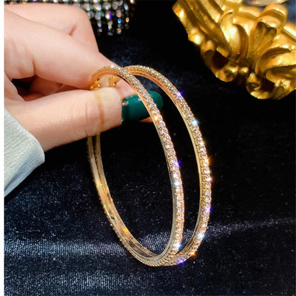 Big Round Crystal Hoop Earrings for Women Bijoux Geometric Rhinestone Earrings Statement Jewelry