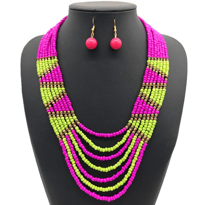 African Beads For Women Ethnic Statement Jewelry Sets Bohemian Necklace & Earrings