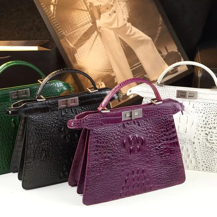 Genuine Leather Handbags Alligator Print