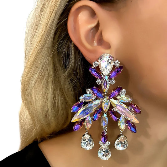 Purple Colorful Crystal Dangle Earrings