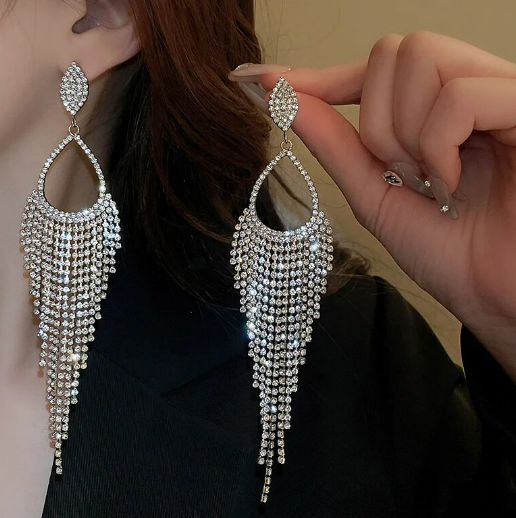 Rhinestone Tassel Drop Earrings