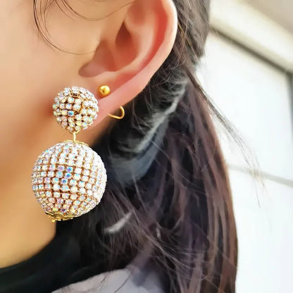 Crystal Ball Drop Earrings Luxury Geometric Full Rhinestone Earrings