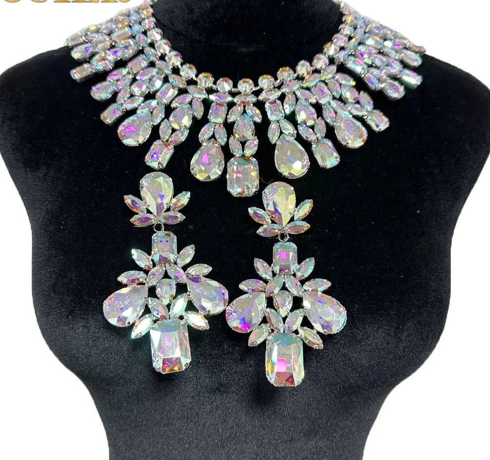 Super Shiny Glass Necklace& Earring Set