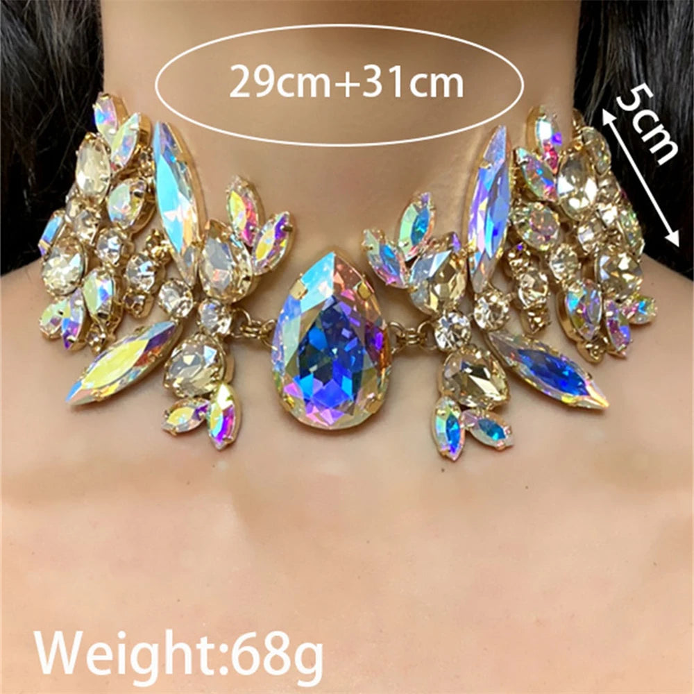 Fashion Crystal Necklace Bracelet Ring Earring Jewelry Set Luxury Banquet Party Rhinestone Necklace Jewelry Accessories