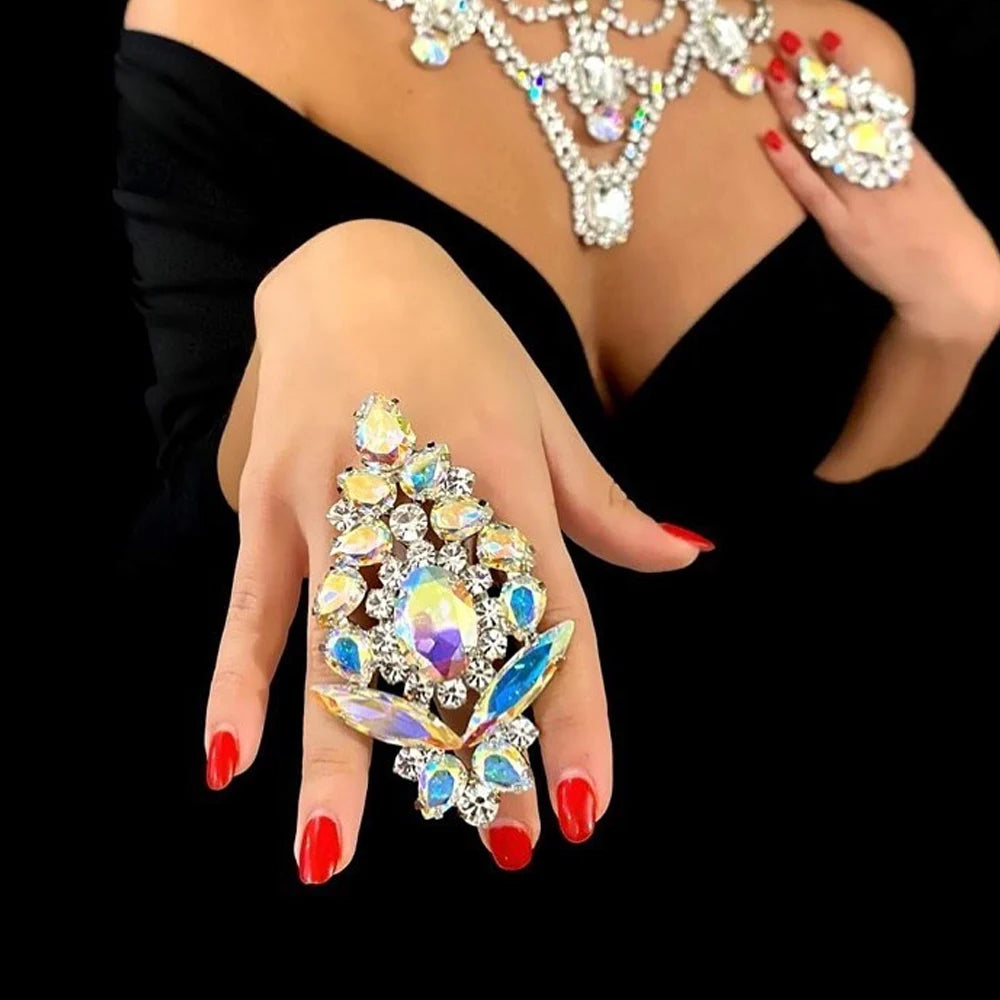 Colorful Crystal Large Adjustable Rings