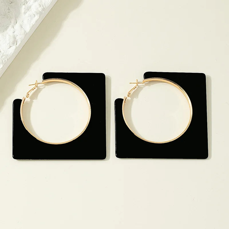 Exaggerated Vintage Square Hollow Black Resin Earrings