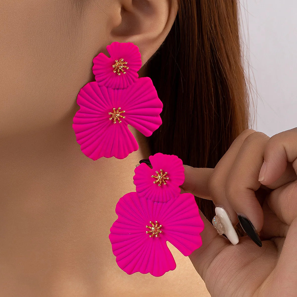 Fashion Fushsia Big Flower Drop Earrings