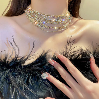 FYUAN Luxury Colorful Crystal Chokers Necklaces for Women Multilayer Gold Color Chain Rhinestone Necklaces Statements Jewelry