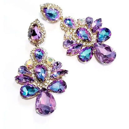 Purple Crystal Dangle Earrings for Women Studs Wedding Free Shipping Fashion Water Drop Statement Rhinestone Earrings Jewelry