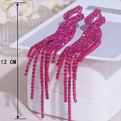 Sparkling Full Rhinestone Long Tassel Dangle Earrings