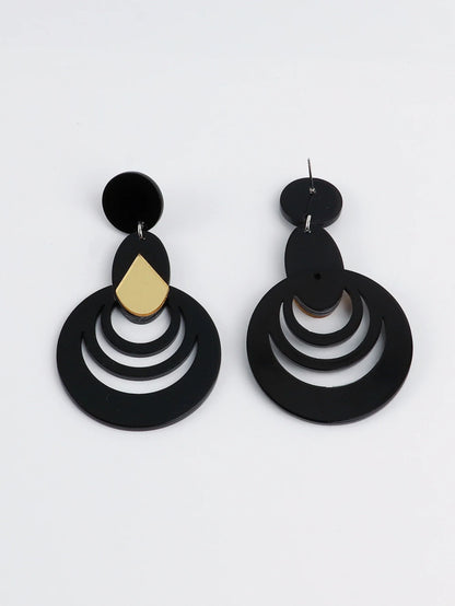 FishSheep Black Acrylic Geometric hollowed Drop Earrings