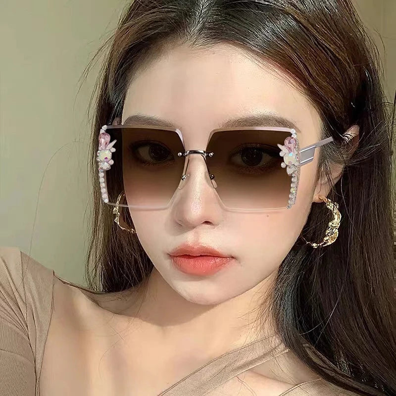 Fashion Rhinestone Oversized Square Sunglasses