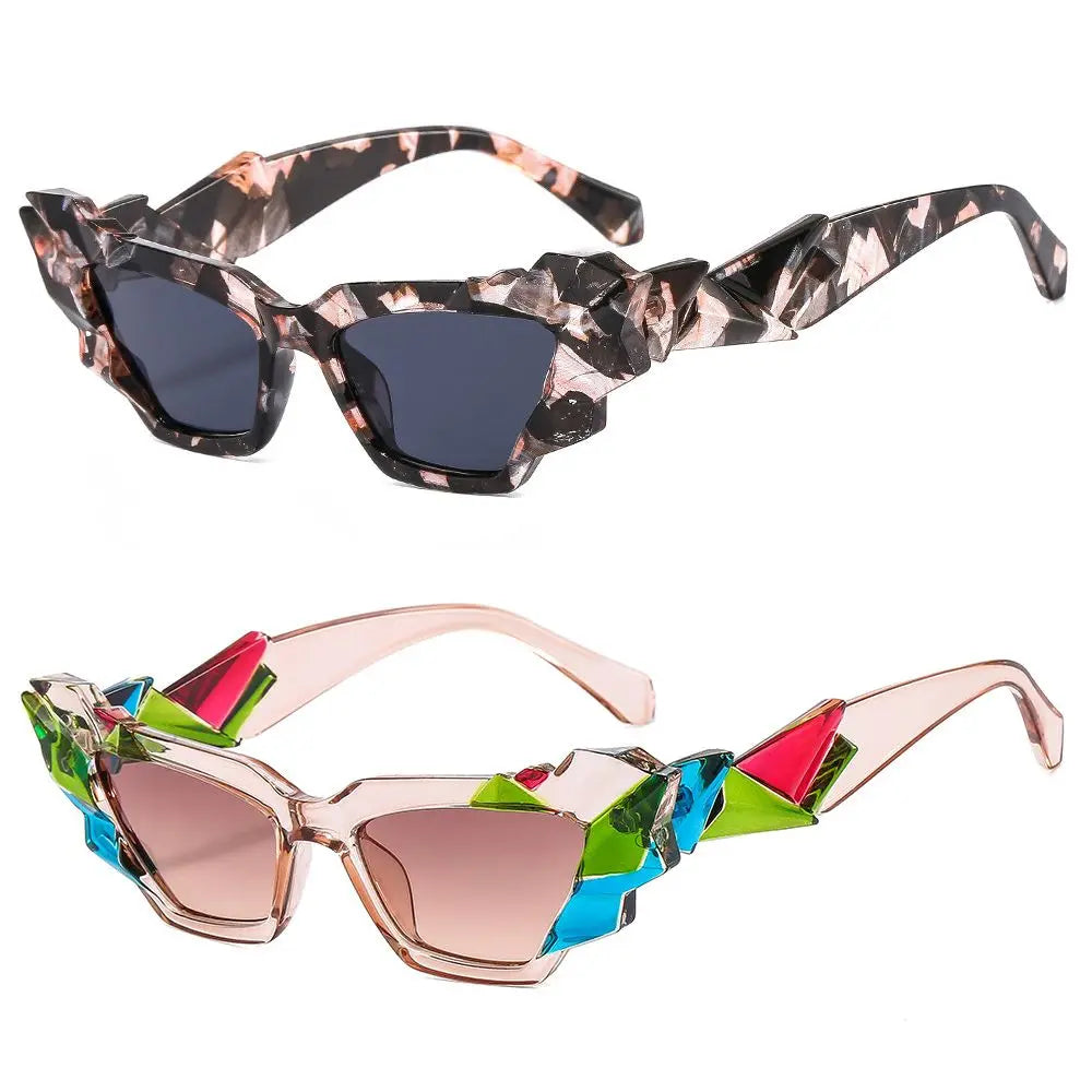 Fashion Colorful Cat Eye Sunglasses Women Retro Unique Polygon Eyewear Shades UV400 Men Candy Colors Gradient Sun Glasses