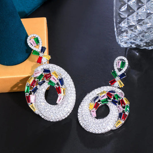 ThreeGraces Personality Multicolor CZ Zircon Nigerian Bridal Wedding Long Dangle Drop Earrings for Women Chic Prom Jewelry E1143