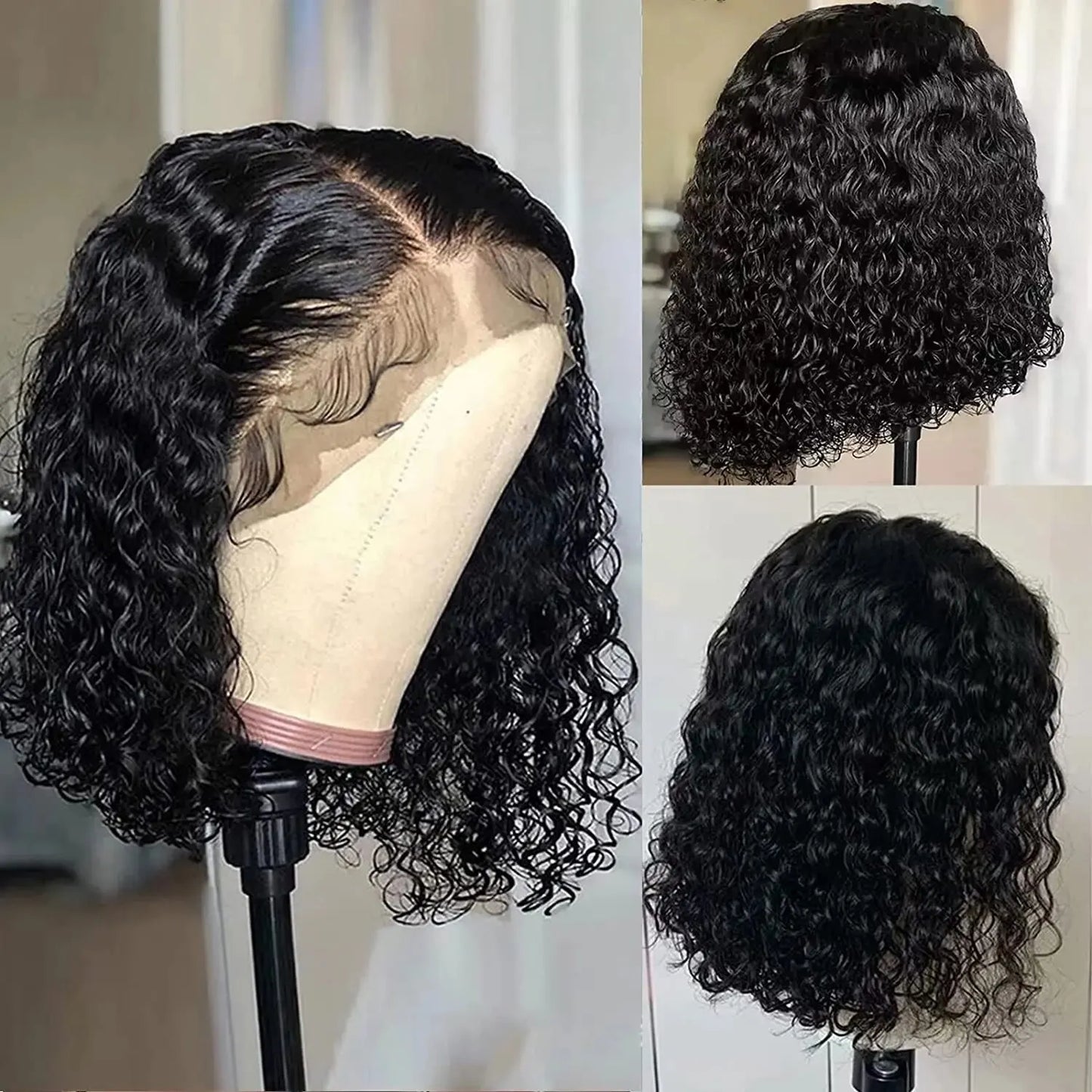 Deep Wave 180% Density Pre-Plucked Side Part Short Bob 13*4 Lace Frontal