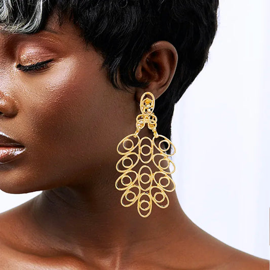 Earrings For Women Large Size Drop Earring Plant Leaf 18k Gold Plated